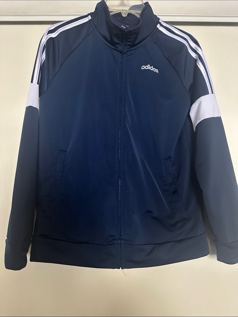 adidas Navy and White Zip-Up Track Jacket Size L 14/16